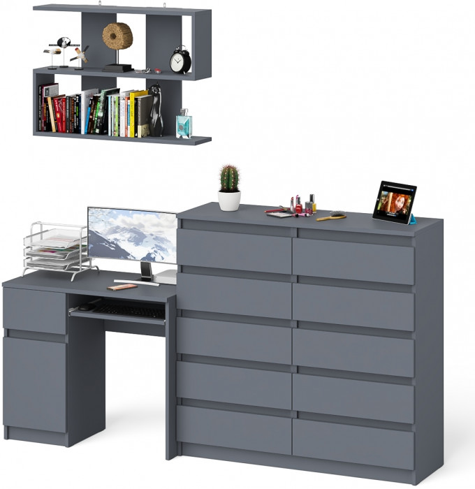 Мори компьютерный стол МС-1 левый + Комод МК1200.10 + Полка 900, графит