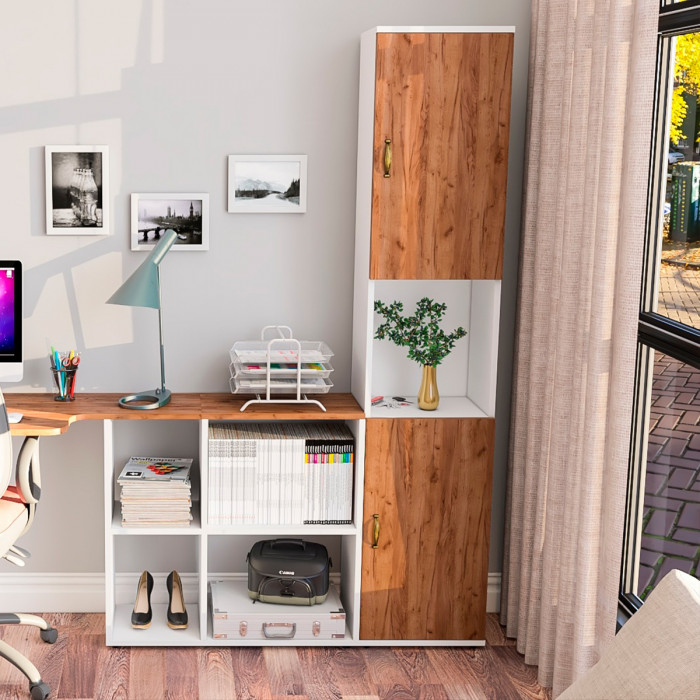 Лидер-8 Модуль Пенал, цвет белый шагрень/крафт золото, ШхГхВ 40х30х190 см., универс. сборка, ниша посередине, дверка снизу и сверху, за дверками полка