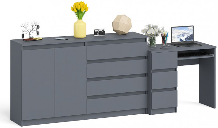 Мори Стол компьютерный МС-6 левый + Комод МК1600.1, цвет графит, ШхГхВ 250,4х50х94 см., выдвижные ящики слева, НЕ универсальная сборка