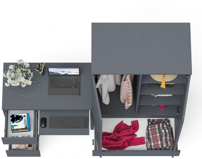 Мори Стол компьютерный МС-6 левый + Шкаф МШ900.1, цвет графит, ШхГхВ 180,4х50,4х179,6 см., выдвижные ящики слева, НЕ универсальная сборка