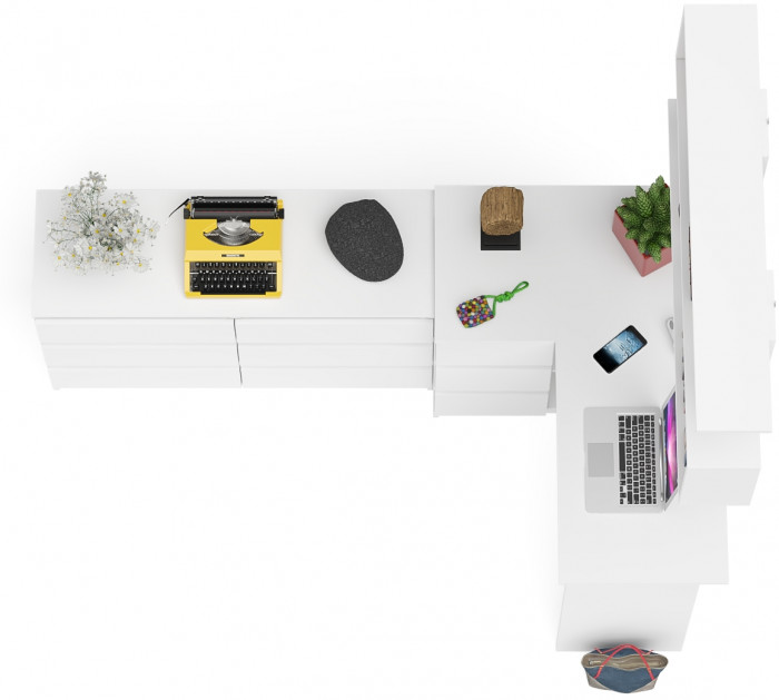 Мори компьютерный стол МС-16 левый + Комод МК1200.6 + Полка 1200, белый