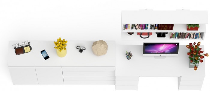 Мори компьютерный стол МС-2 + Комод МК1600.1 + Полка 1200, белый