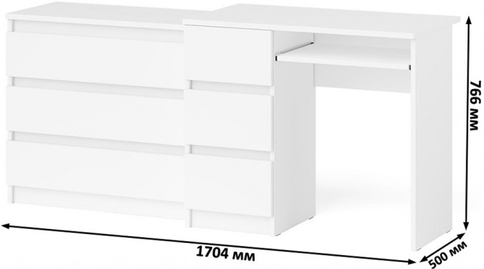 Мори компьютерный стол МС-6 левый + Комод МК800.1, белый