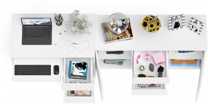 Мори компьютерный стол МС-6 правый + Комод МК1200.3, белый