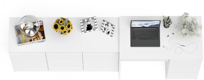 Мори компьютерный стол МС-6 правый + Комод МК1200.3, белый