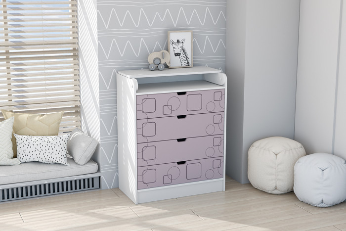 Детский Комод раскладной Бриз МДФ, Белый/Ирис (Квадрат)