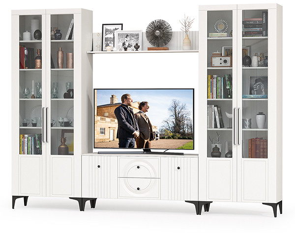 Валенсия Гостиная № 074, ЛДСП белый шагрень/МДФ белый шагрень