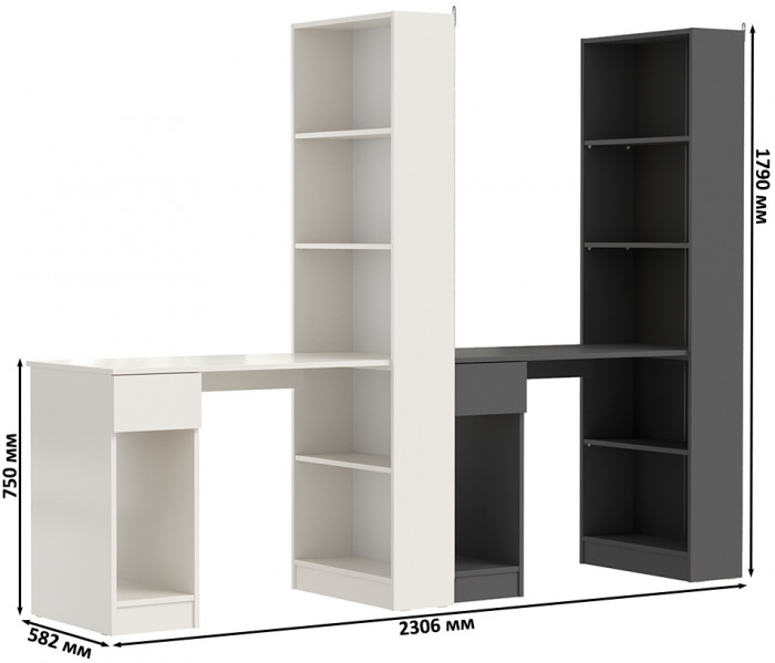 Два Стола письменных Лайт 10.01, белый гладкий/тёмно-серый