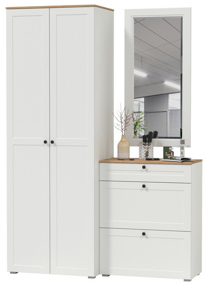 Остин Прихожая 16, цвет белый шагрень/дуб крафт золотой, ШхГхВ 160х54,3х229,6 см., универсальная сборка