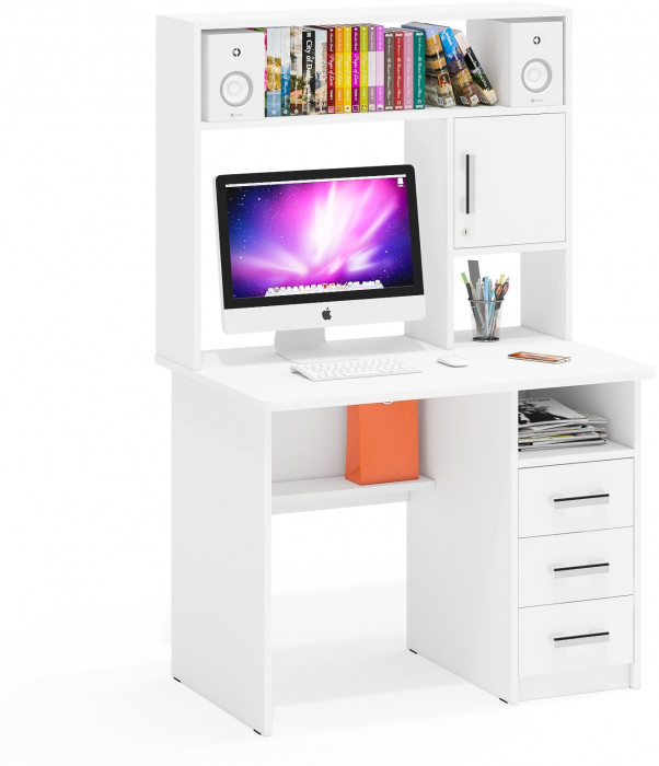 Стол компьютерный С-МД-СК9, цвет белый шагрень, ШхГхВ 102х70х160 см., ниша под монитор 65х70х57 см., НЕ универсальная сборка