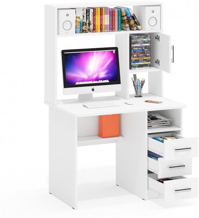 Стол компьютерный С-МД-СК9, цвет белый шагрень, ШхГхВ 102х70х160 см., ниша под монитор 65х70х57 см., НЕ универсальная сборка