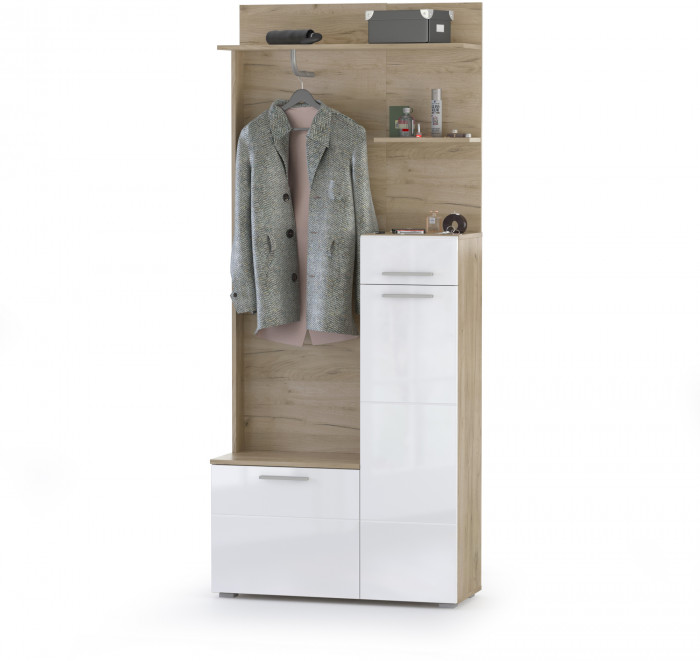 Лайн Прихожая № 07, цвет дуб крафт серый/фасады МДФ белый глянец, ШхГхВ 201,6х35,1х210 см., НЕ универсальная сборка