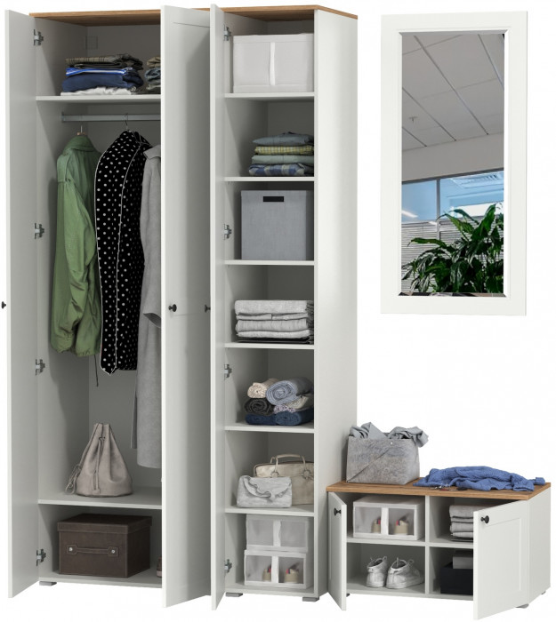 Остин Прихожая 42, белый шагрень/дуб крафт золотой