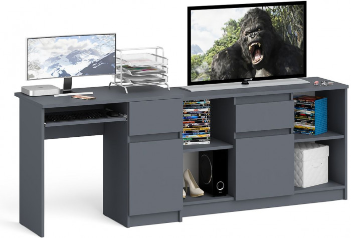 Мори компьютерный стол МС-1 правый + Тумба МТВ1204.1, графит