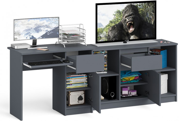 Мори компьютерный стол МС-1 правый + Тумба МТВ1204.1, графит