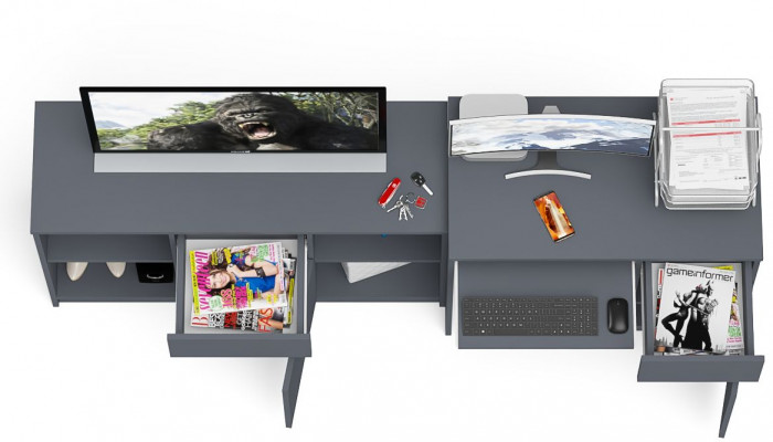 Мори компьютерный стол МС-1 правый + Тумба МТВ1204.1, графит