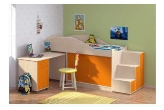 Детская кровать-чердак Дюймовочка-3 без лестницы, Дуб молочный / оранж