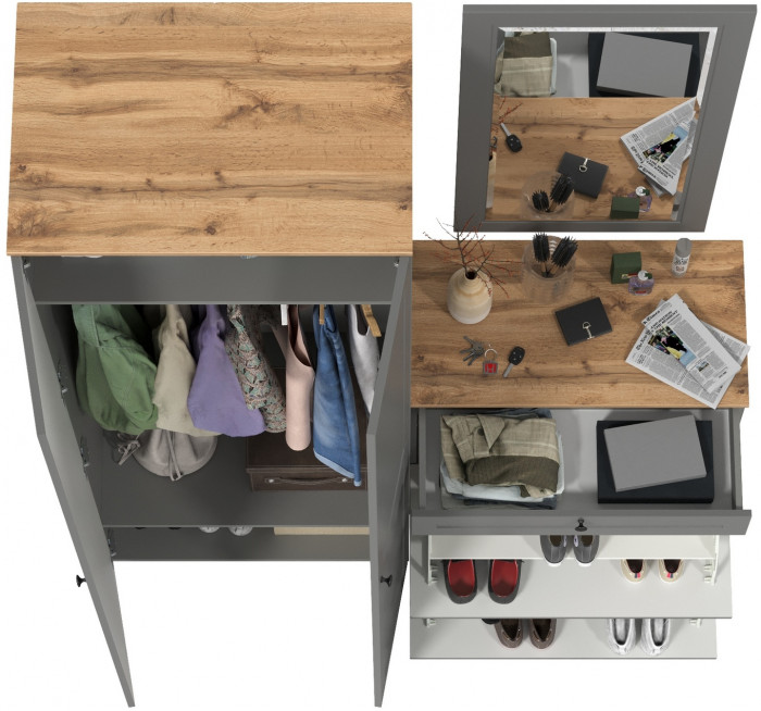 Остин Прихожая 16, цвет серый графит/дуб крафт золотой, ШхГхВ 160х54,3х229,6 см., универсальная сборка