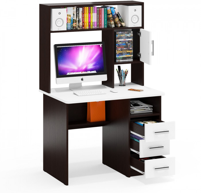 Стол компьютерный С-МД-СК9, цвет венге/белый шагрень, ШхГхВ 102х70х160 см., ниша под монитор 65х70х57 см., НЕ универсальная сборка