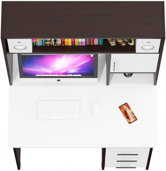 Стол компьютерный С-МД-СК9, цвет венге/белый шагрень, ШхГхВ 102х70х160 см., ниша под монитор 65х70х57 см., НЕ универсальная сборка