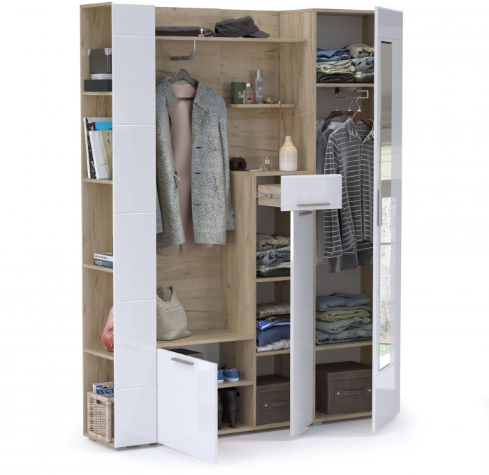 Лайн Прихожая № 08, цвет дуб крафт серый/фасады МДФ белый глянец, ШхГхВ 166,8х35,1х210 см., НЕ универсальная сборка