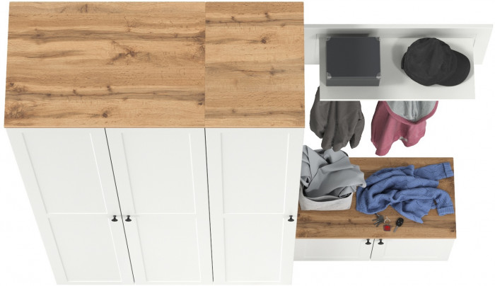 Остин Прихожая 43, белый шагрень/дуб крафт золотой