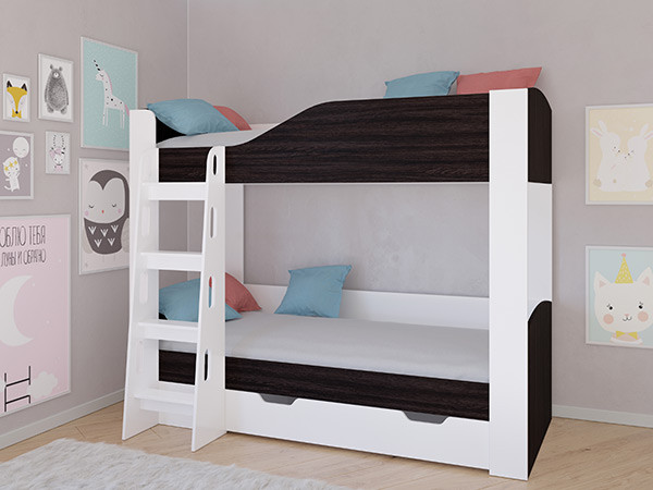 Кровать двухъярусная АСТРА 2  Белый/Венге с ящиком