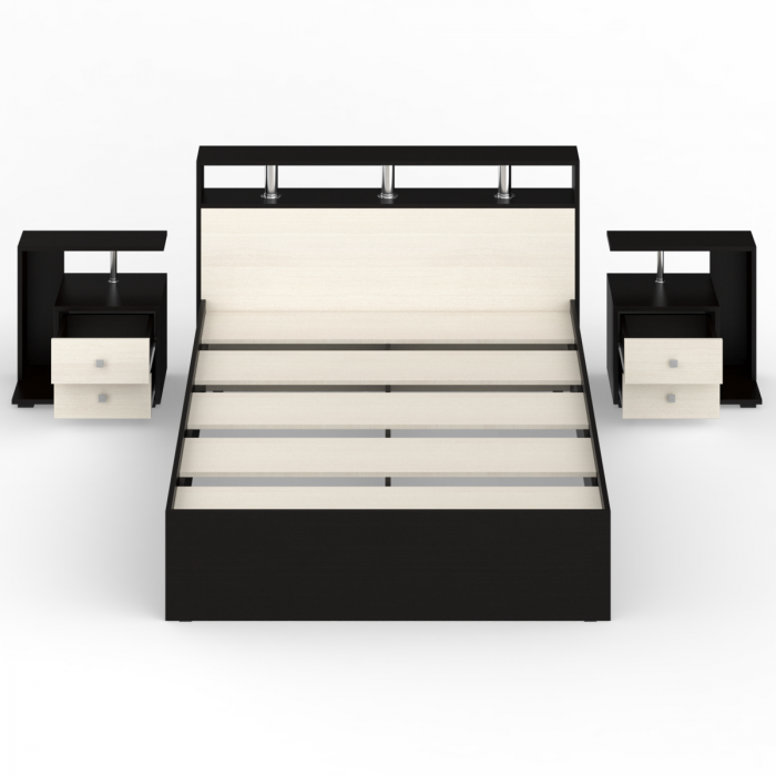 Камелия Кровать 1400 + две тумбы, венге/дуб лоредо