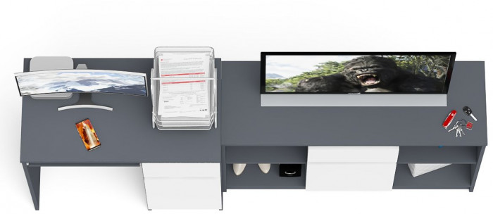 Мори компьютерный стол МС-1 правый + Тумба МТВ1204.1, графит/белый