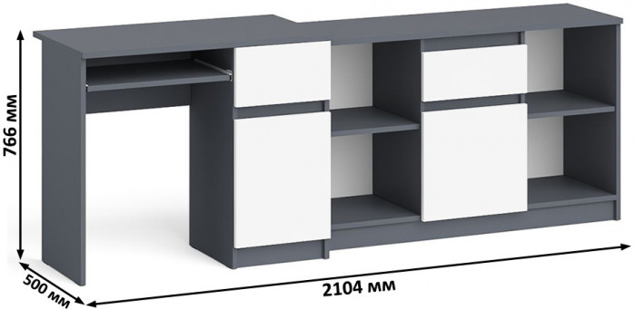 Мори компьютерный стол МС-1 правый + Тумба МТВ1204.1, графит/белый