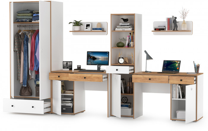 Вуди Компоновка № 30, цвет белый премиум/дуб крафт золотой, ШхГхВ 351х52,7х205 см., универсальная сборка