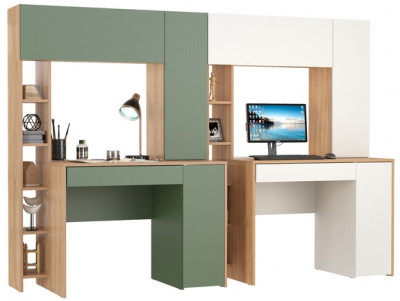 Два стола комп. Комфорт 12.71, гикори рокфорд натуральный/дымчатый зелёный/дуб золотой/белый