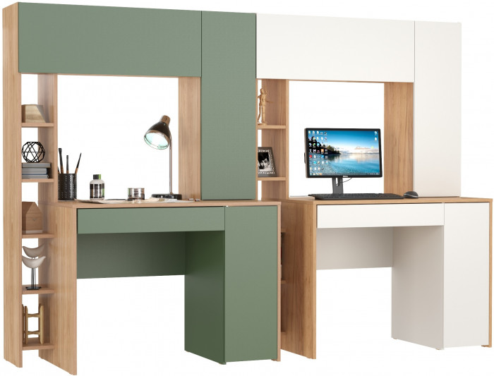 Два стола комп. Комфорт 12.71, гикори рокфорд натуральный/дымчатый зелёный/дуб золотой/белый