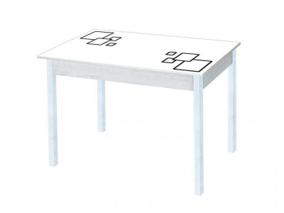 Альфа фотопечать стол обеденный раздвижной / квадраты на белом/бетон белый/белый