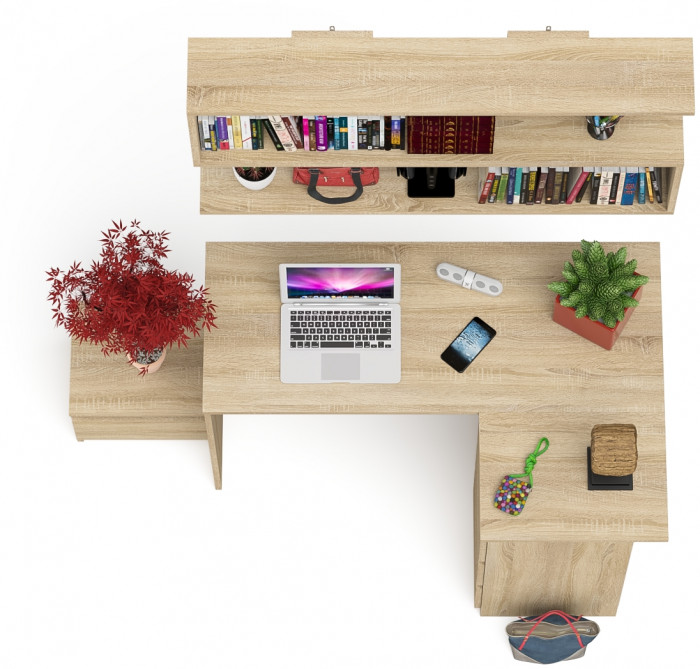 Мори компьютерный стол МС-16 правый + Тумба ТМП400.1 + Полка 1200, дуб сонома