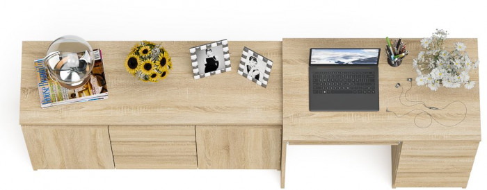 Мори компьютерный стол МС-6 правый + Комод МК1200.3, дуб сонома