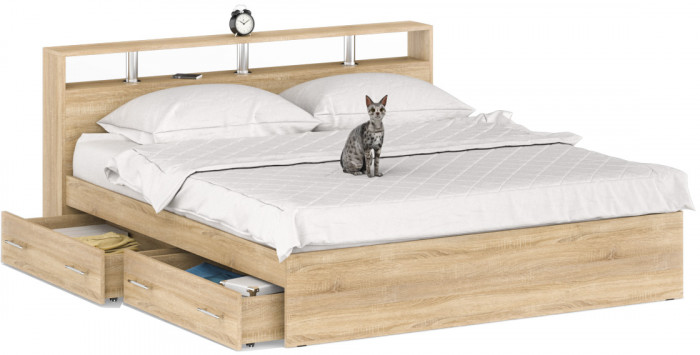 Камелия Кровать с ящиками 1800, дуб сонома