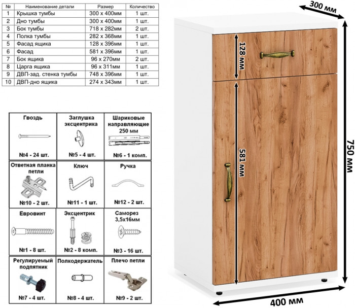 Лидер-8 Стол + Полка + Тумба МД 3.15 + Пенал МД 23Б, белый шагрень/крафт золото