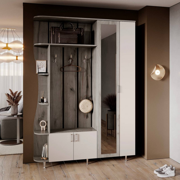 Прихожая Лика № 1 1,5 м, Дуб крафт серый/Кашемир