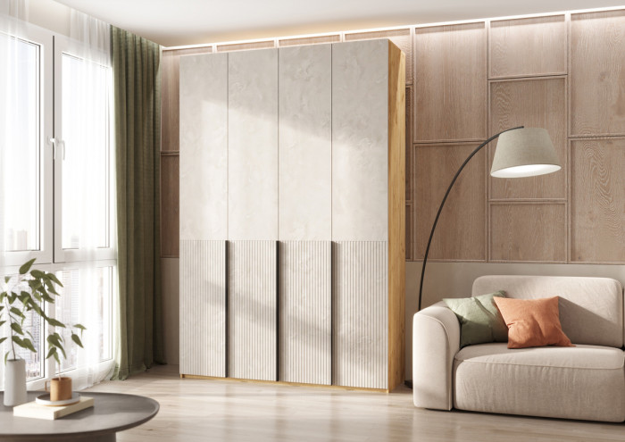 Марвэл Шкаф 4-х створчатый 1600, Дуб крафт/Мальта