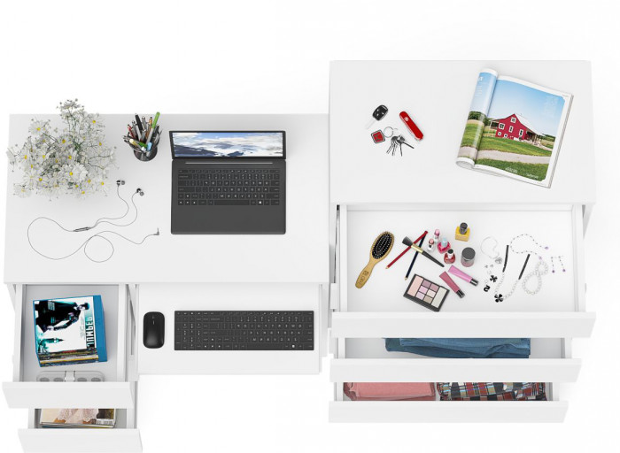 Мори Стол компьютерный МС-6 левый + Комод МК700.5, цвет белый, ШхГхВ 160,4х50х114 см., выдвижные ящики слева, НЕ универсальная сборка