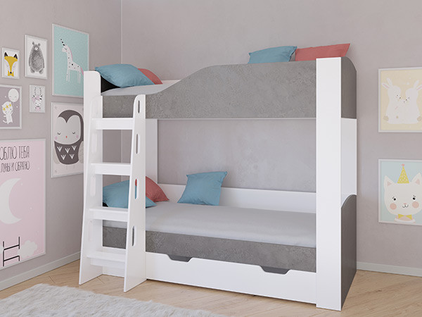 Кровать двухъярусная АСТРА 2  Белый/Железный Камень с ящиком