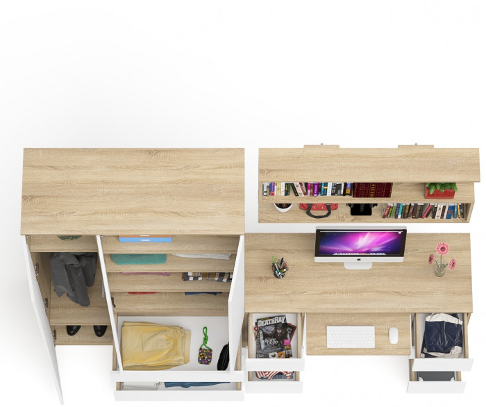 Мори компьютерный стол МС-2 + Шкаф МШ1200.1 + Полка 1200, дуб сонома/белый