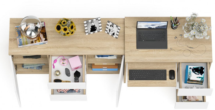 Мори компьютерный стол МС-6 правый + Комод МК1200.3, дуб сонома/белый