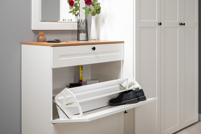 Остин 16.121 Тумба для обуви, белый шагрень/дуб крафт золотой