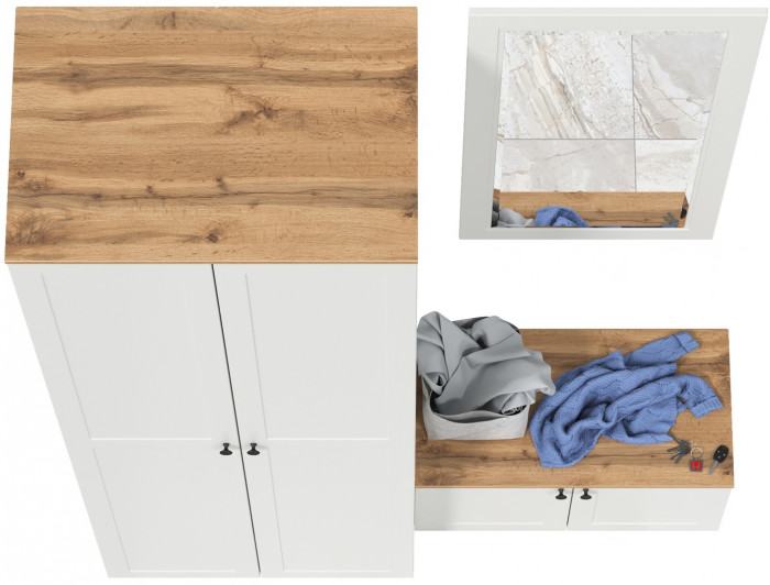 Остин Прихожая 18, цвет белый шагрень/дуб крафт золотой, ШхГхВ 160х54,3х229,6 см., универсальная сборка