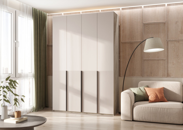 Марвэл Шкаф 4-х створчатый 1600, Крафт серый/Кашемир