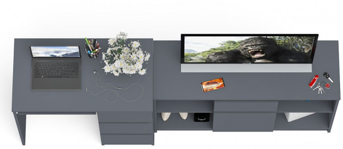 Мори Стол компьютерный МС-6 правый + Тумба МТВ1204.1, цвет графит, ШхГхВ 210,4х50х76,6 см., выдвижные ящики справа, НЕ универсальная сборка