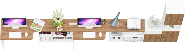 Лидер-8 Стол + Стол + Пенал + Тумба МД 3.19, белый шагрень/крафт золото