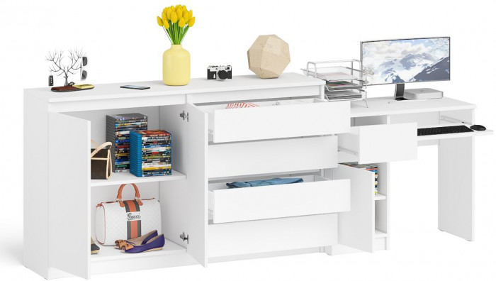 Мори компьютерный стол МС-1 левый + Комод МК1600.1, белый